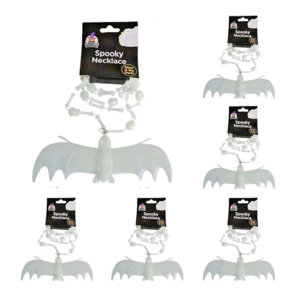 Lot of 6 Glow in the Dark Necklace Bat Skull Bones Party Favor Science 31